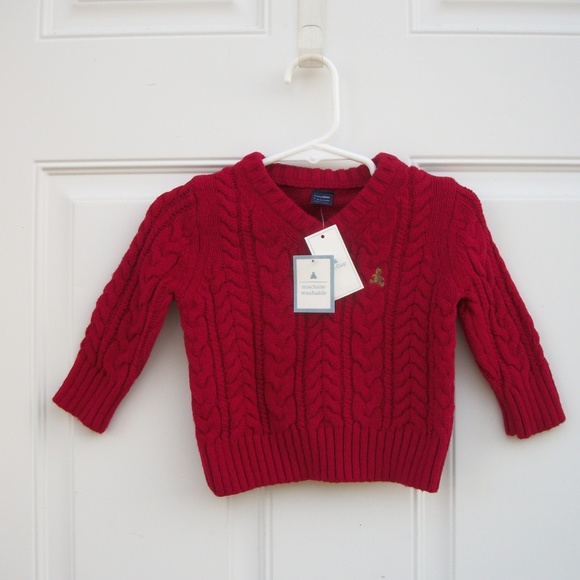 Baby Gap Red Cable Knit Sweater Red V Neck 3-6 mos - Picture 2 of 7
